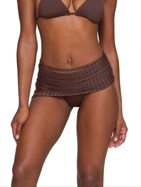 SKIMS Brown Ruched Mini Skirt Swim Cover